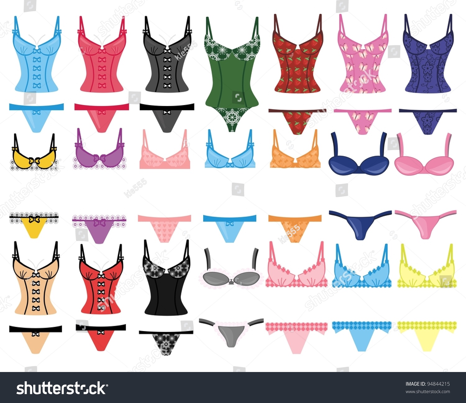 Many Different Lingerie On White Background Stock Illustration 94844215