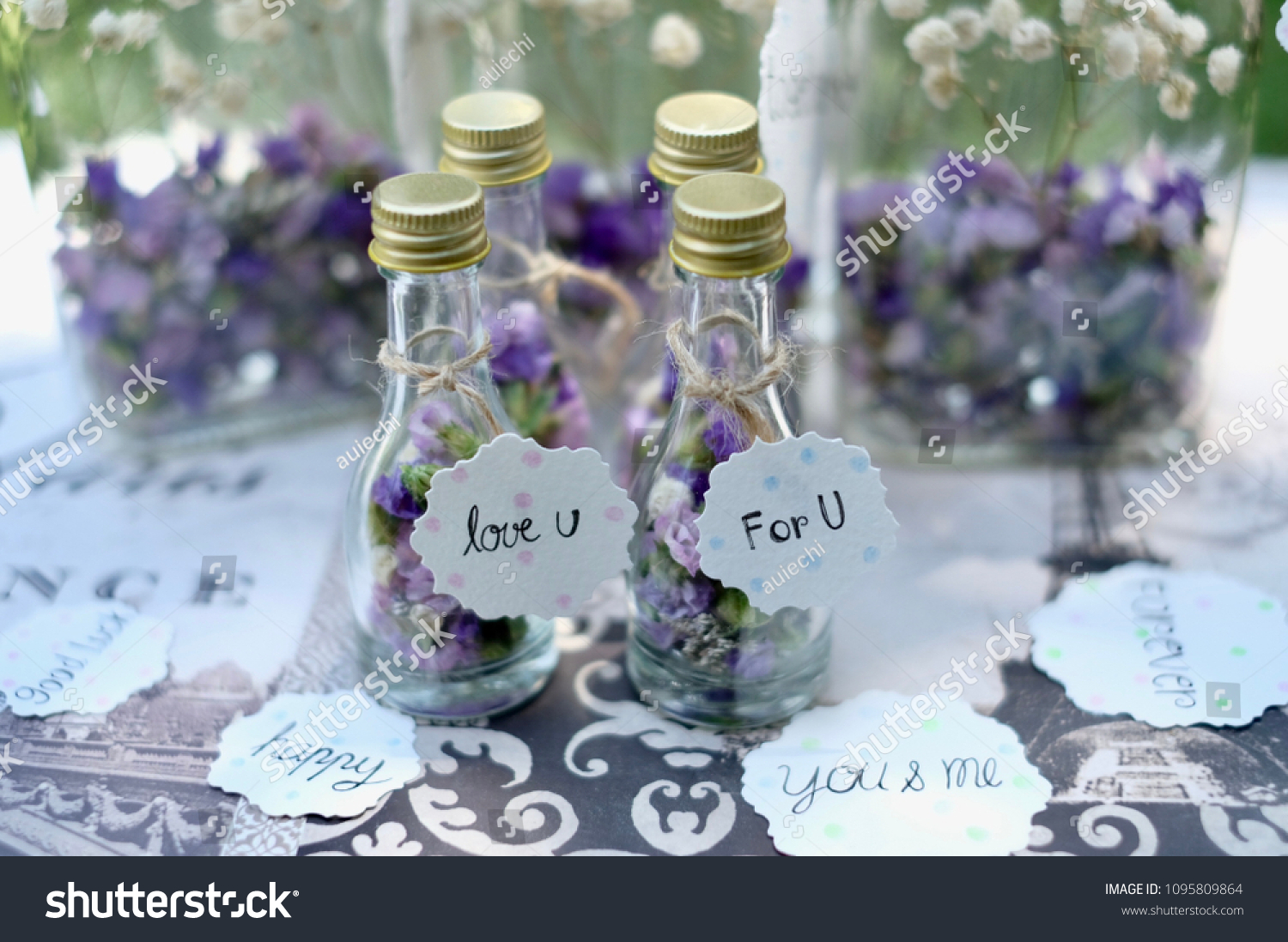 Many Glass Jars Have Dried Flowers Stock Photo Edit Now 1095809864