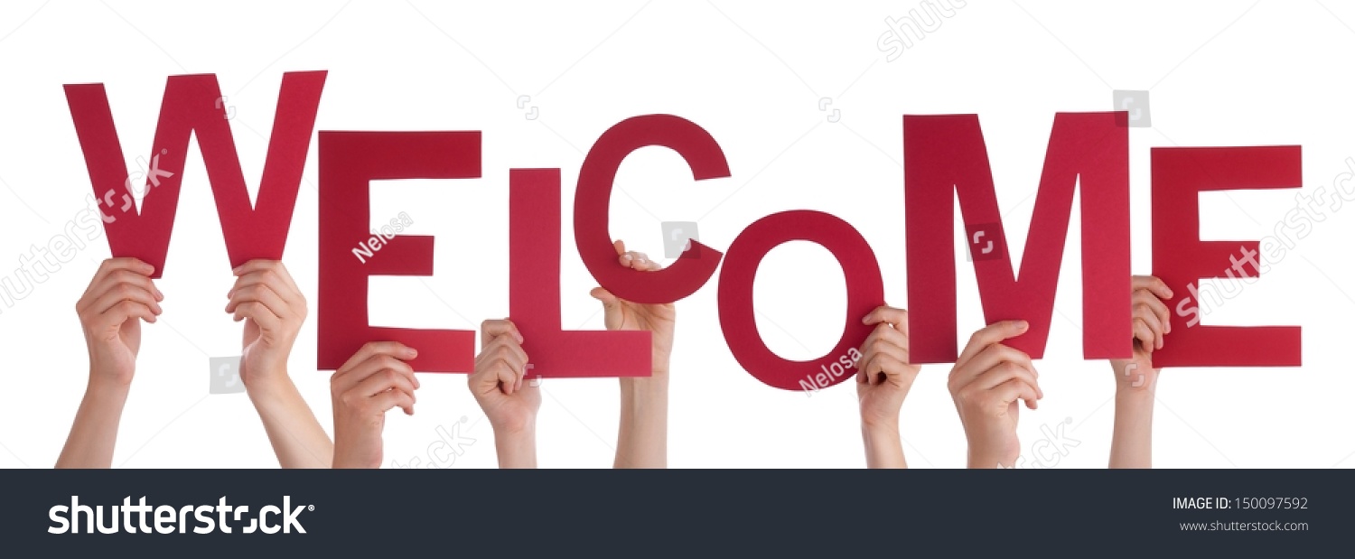 Many Hands Holding Red Welcome Their Stock Photo (Edit Now) 150097592