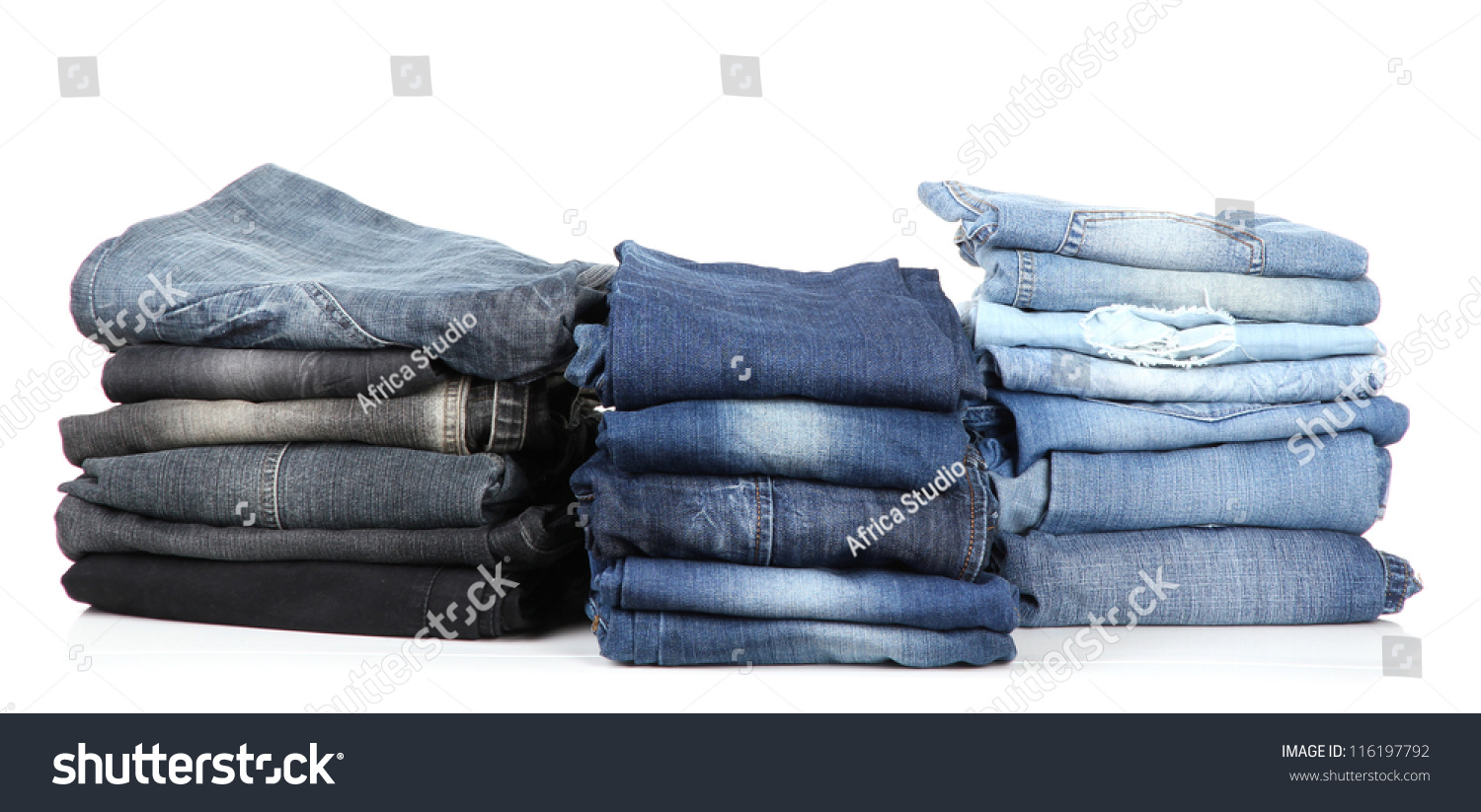 Many Jeans Stacked Piles Isolated On Stock Photo (Edit Now) 116197792