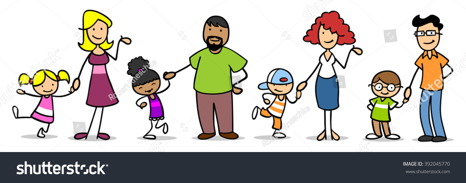 Many Parents Holding Hands Children Row Stock Illustration
