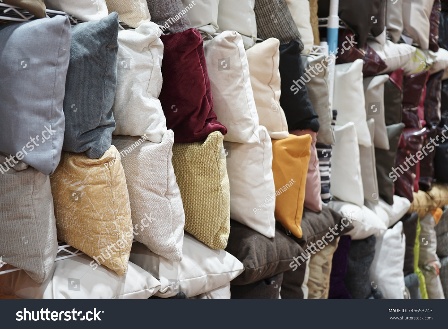 Many Pillows Warehouse Stock Photo 