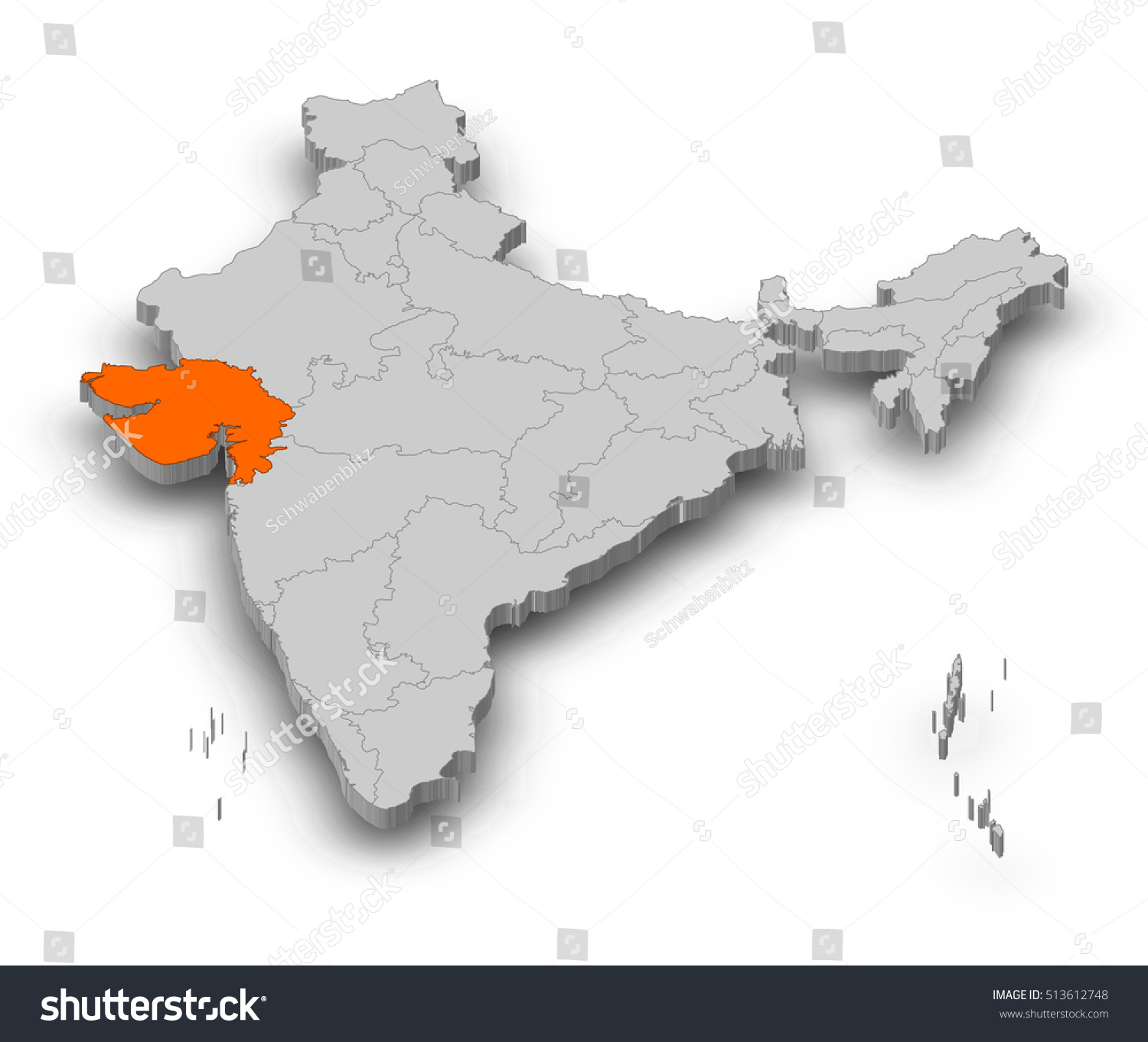 Map India Gujarat 3dillustration Stock Illustration 513612748 ...