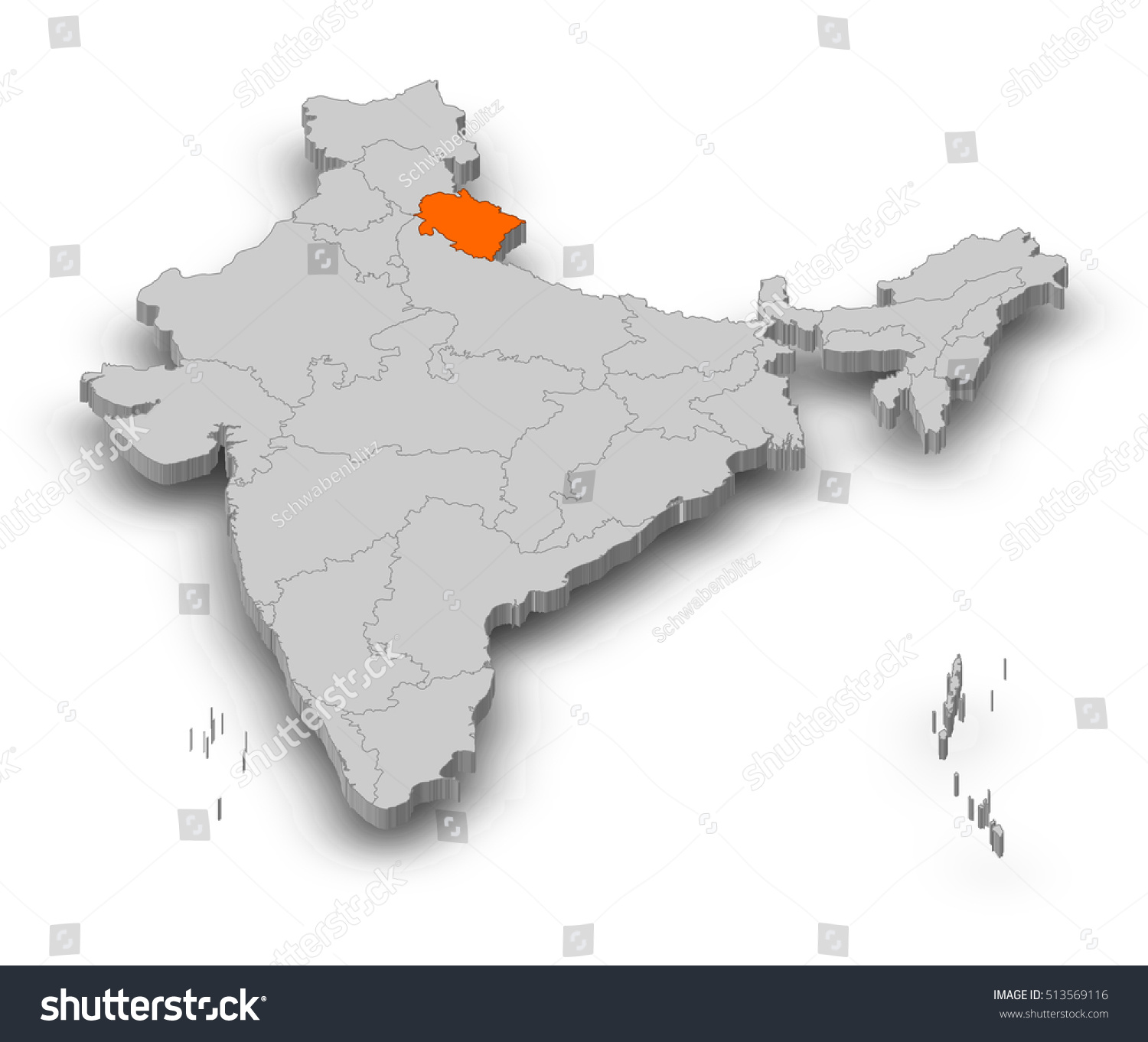 Map India Uttarakhand 3dillustration Stock Illustration 513569116 ...