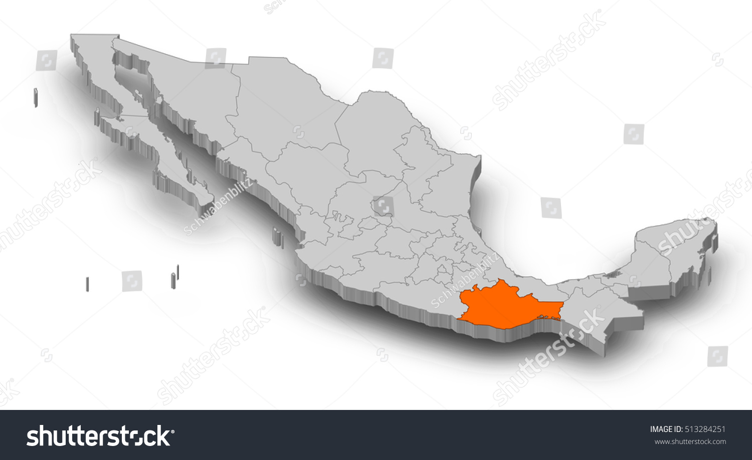 Map Mexico Oaxaca 3dillustration Stock Illustration 513284251 ...