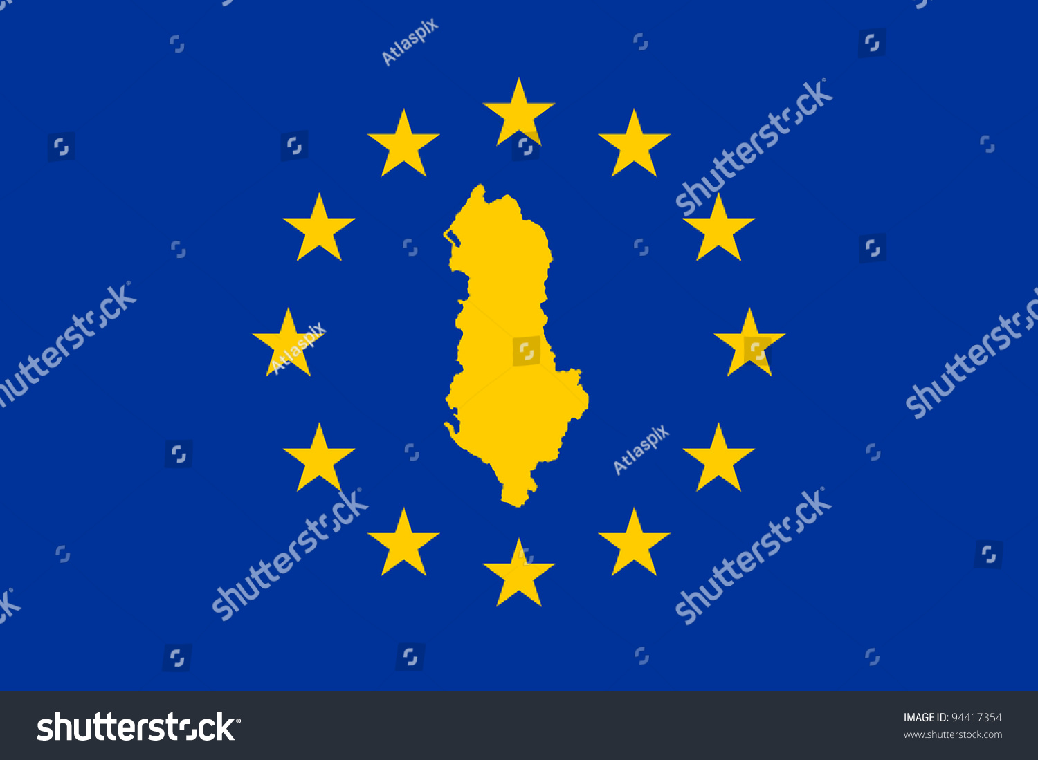 Map Of Albania On European Union Flag With Yellow Stars. Stock Photo ...
