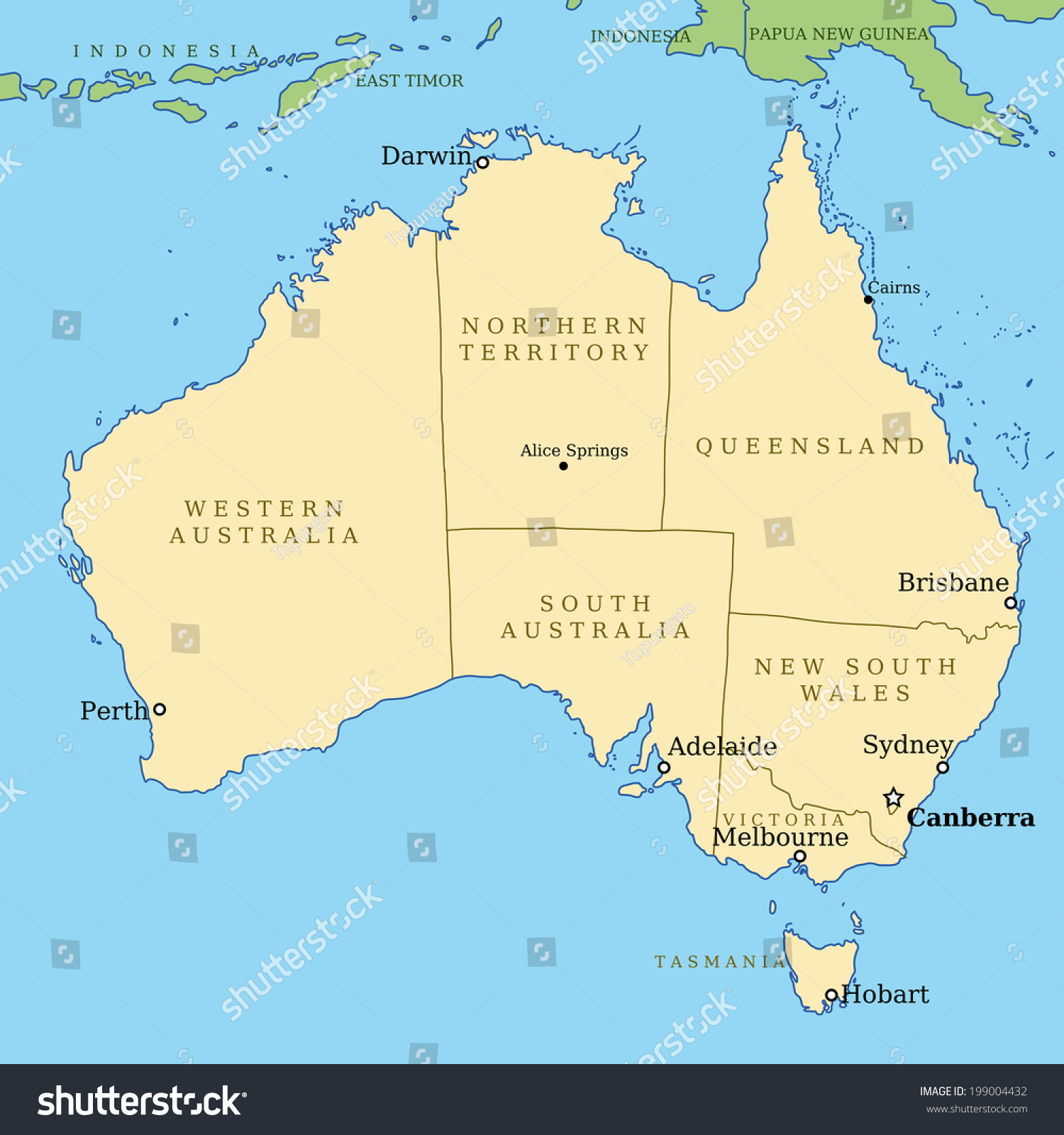 Map Australia All Important Cities Administrative Stock Vector Royalty Free