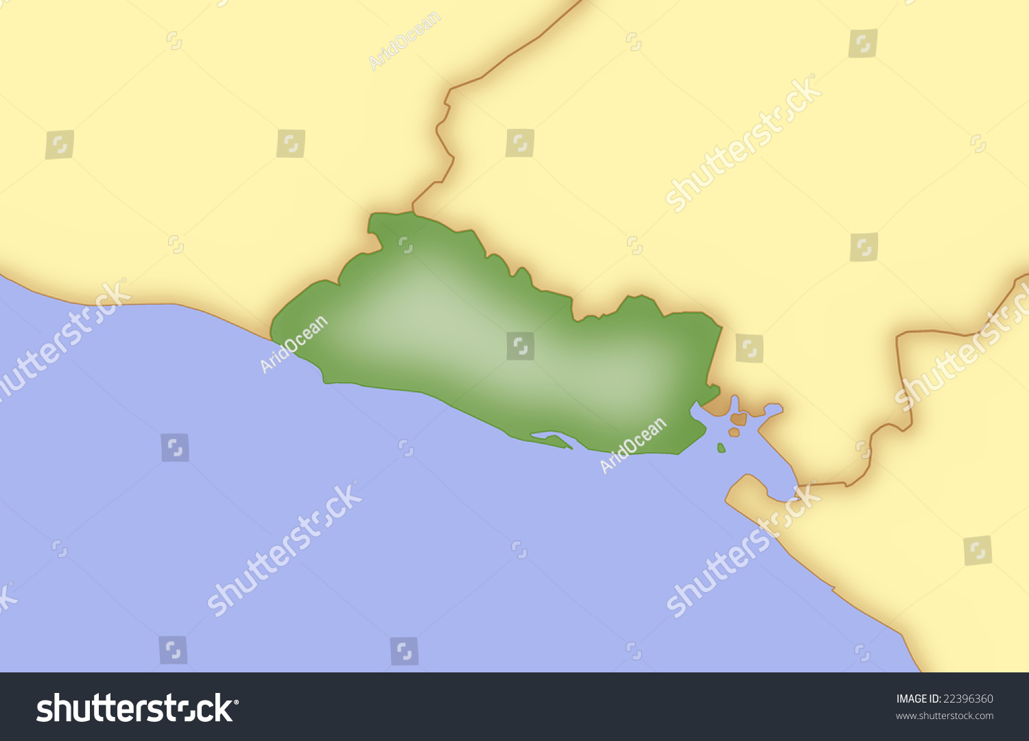 Map Of El Salvador, With Borders Of Surrounding Countries. Stock Photo ...