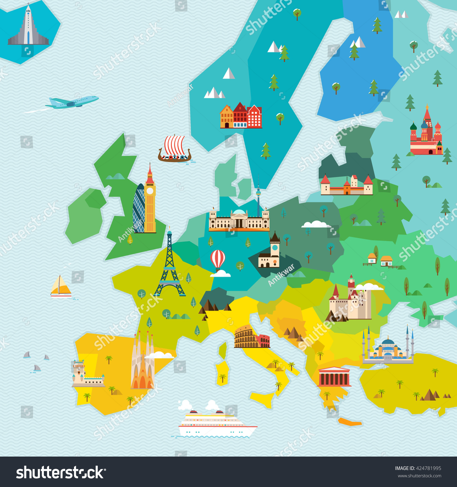 ヨーロッパの地図 旅行と観光の背景 のイラスト素材