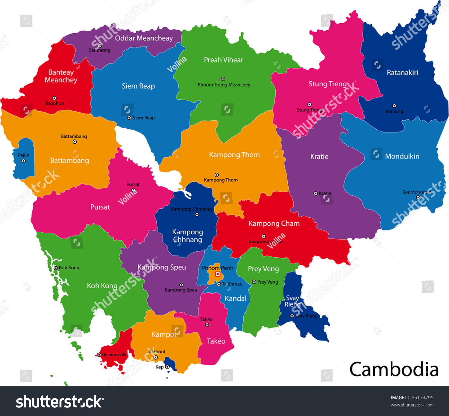 Map Kingdom Cambodia Provinces Colored Bright Stock Illustration ...