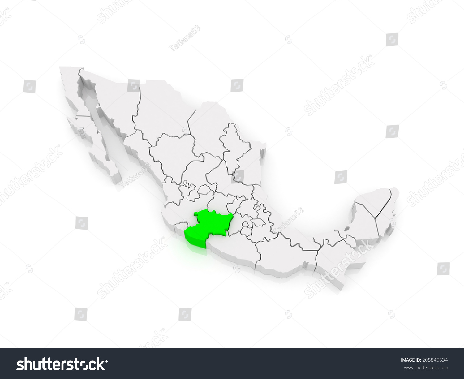 Map Michoacan Mexico 3d Stock Illustration 205845634 | Shutterstock