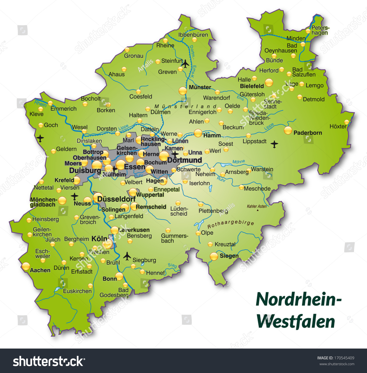 Map North Rhinewestphalia Overview Map Green Stock Illustration ...