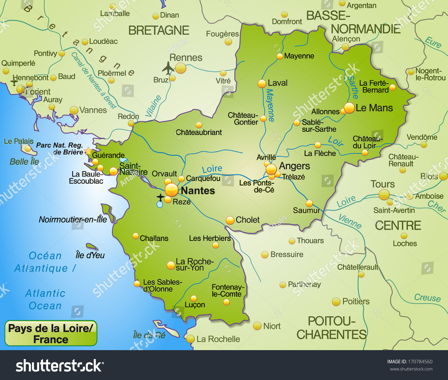 Pays De Loire Map Map Pays De La Loire Overview Stock Illustration 170784560 | Shutterstock