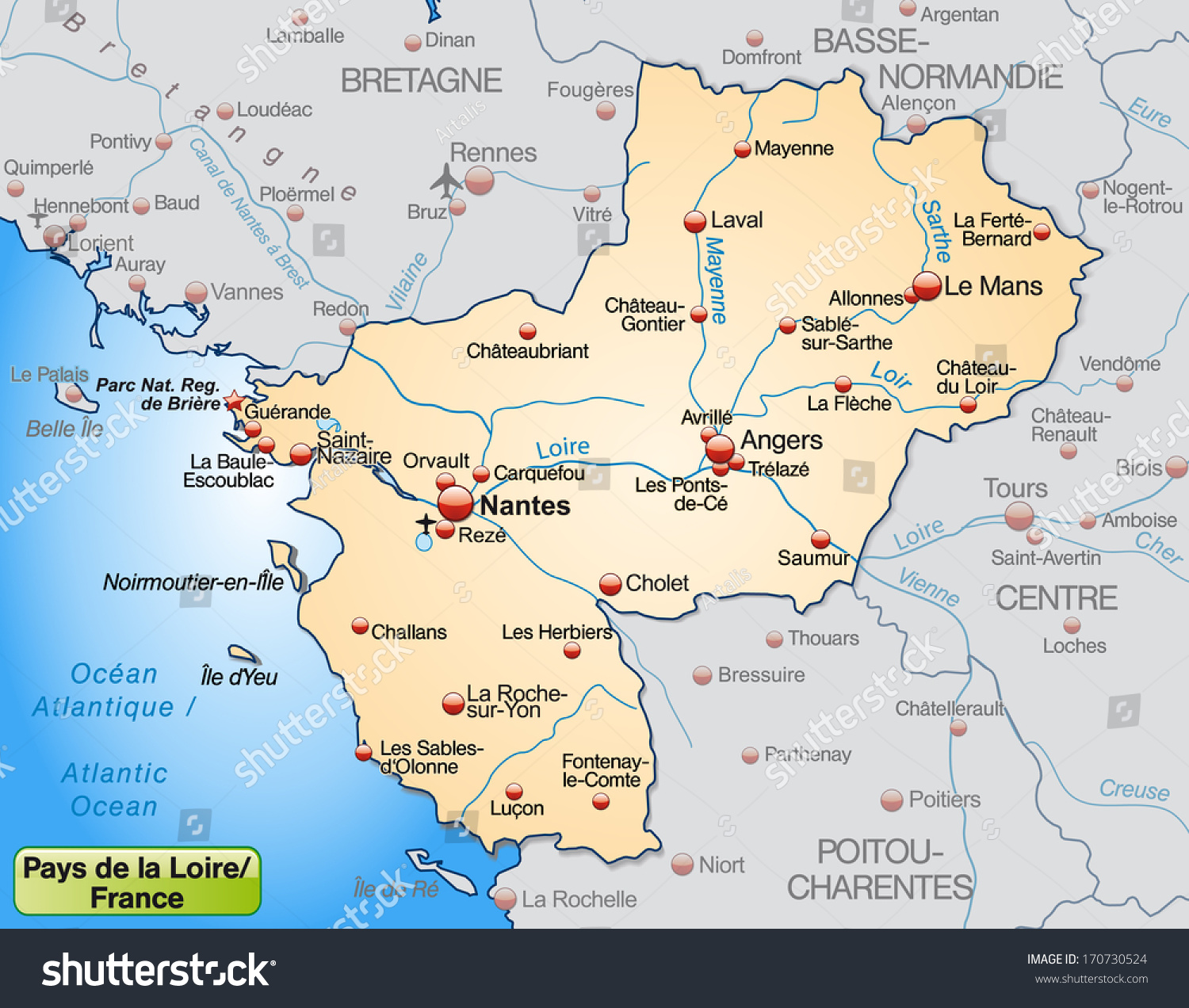 Map Pays De La Loire Map Pays De La Loire Overview Stock Illustration 170730524 | Shutterstock