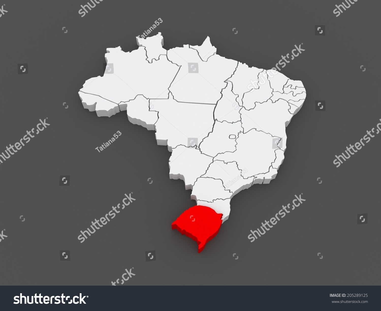 Map Rio Grande Do Sul Brazil Stock Illustration 205289125