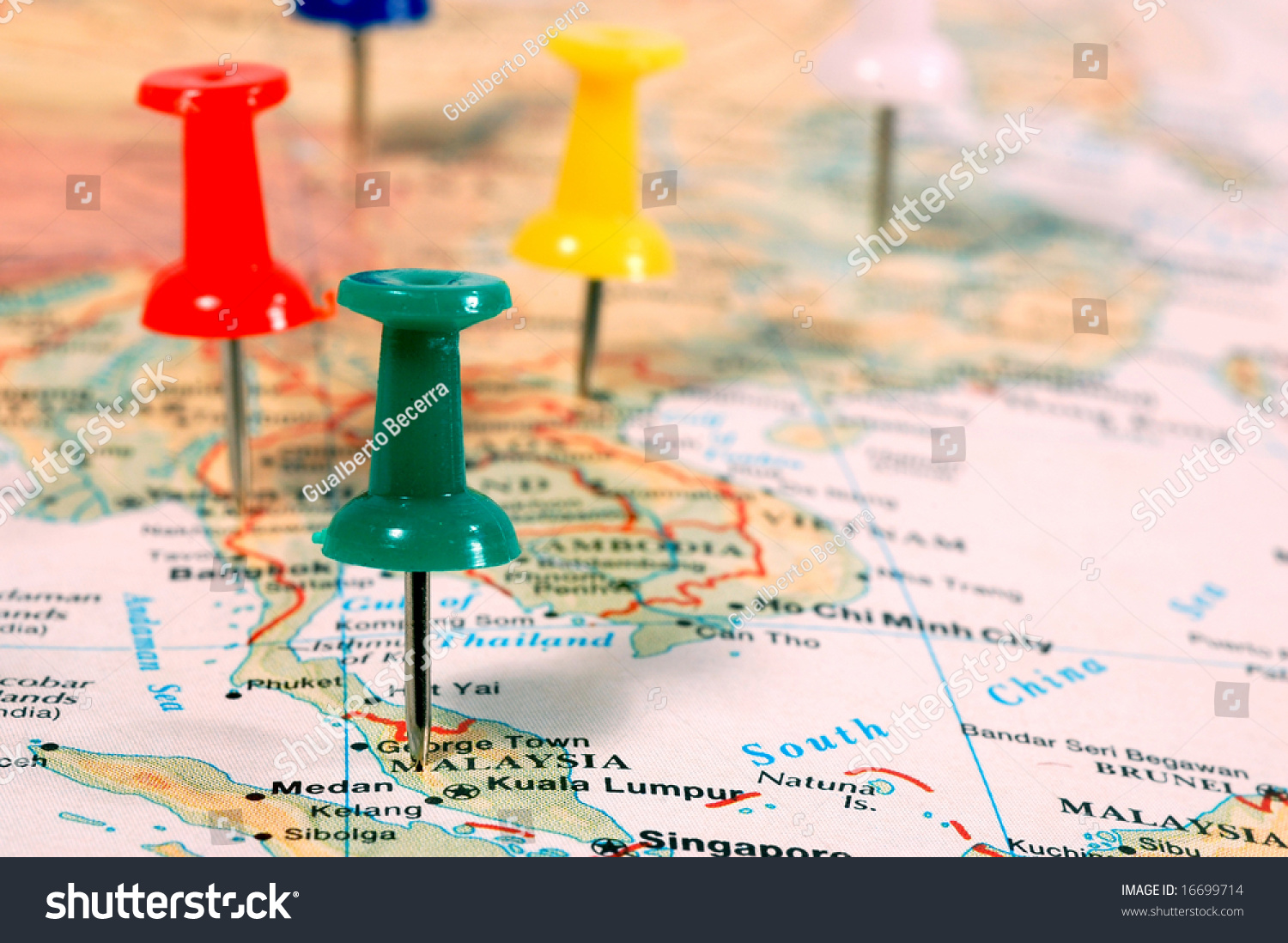 Map Of South East Asia With Pins Showing Cities Locations Stock Photo ...