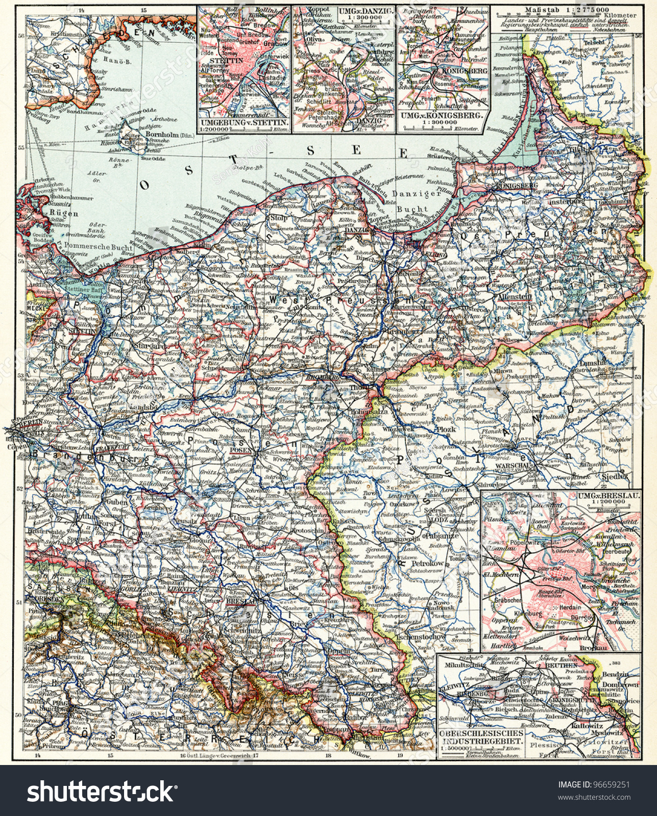 Map Northeast Germany Publication Book Meyers Stock Illustration ...