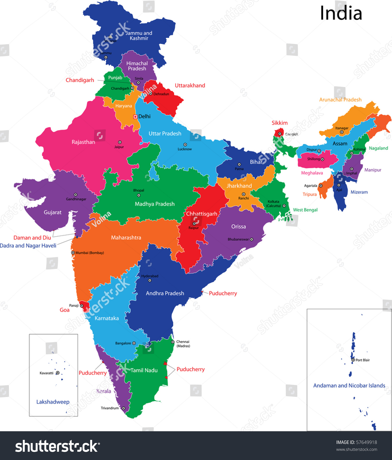 India Map Colour States Colorful India Political Map Clearly Labeled Stock Vector (Royalty Free)  318352538 | Shutterstock