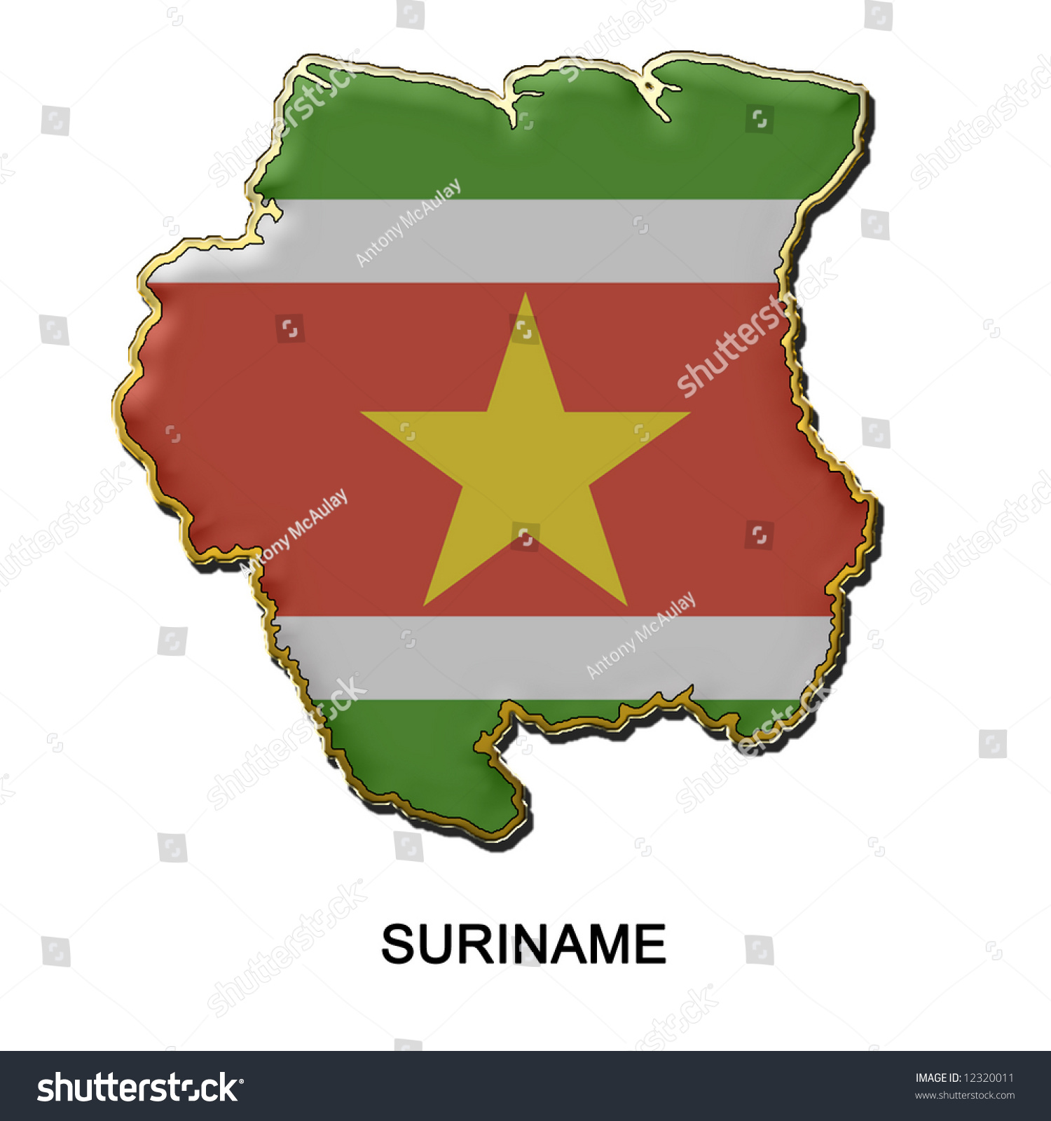 Map Shaped Flag Of Suriname In The Style Of A Metal Pin Badge Stock ...