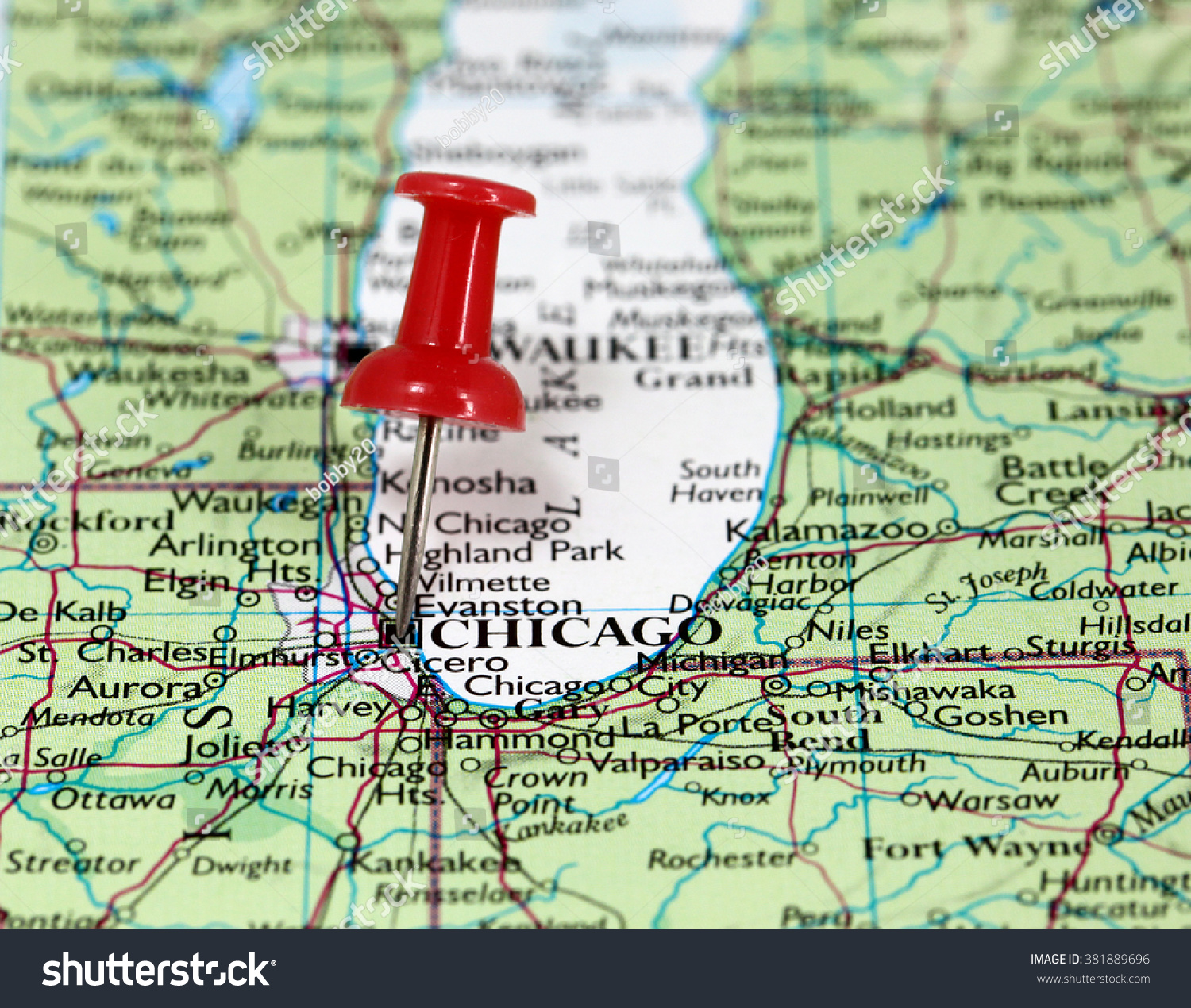 Map Pin Point Chicago Usa Stock Photo Edit Now 381889696