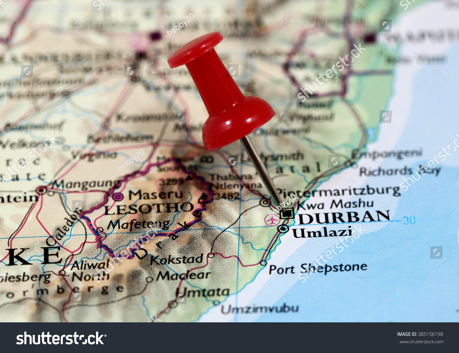 Stock Photo Map With Pin Point Of Durban In South Africa 385156198 