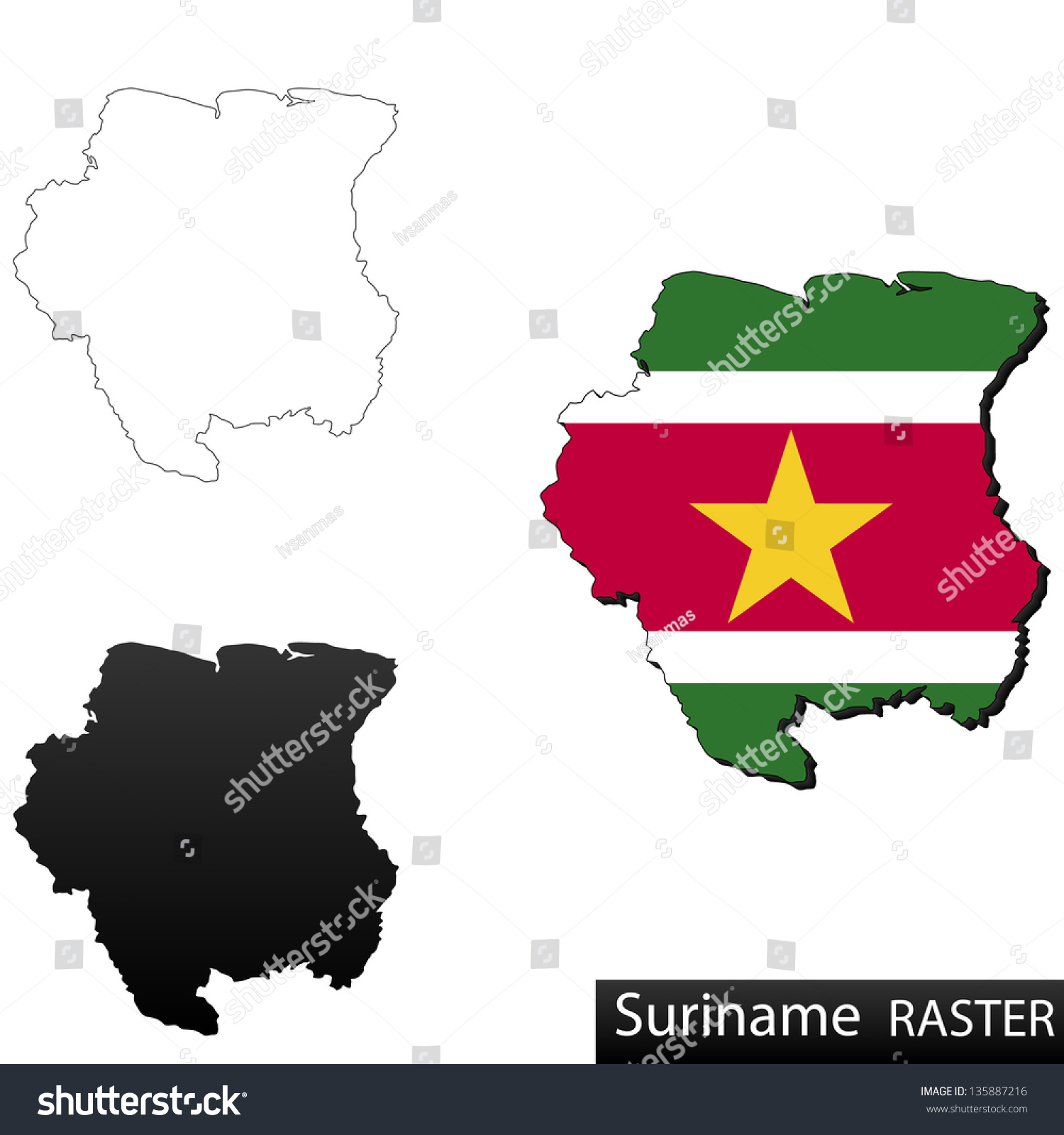 Maps Of Suriname, 3 Dimensional With Flag Clipped Inside Borders,And ...