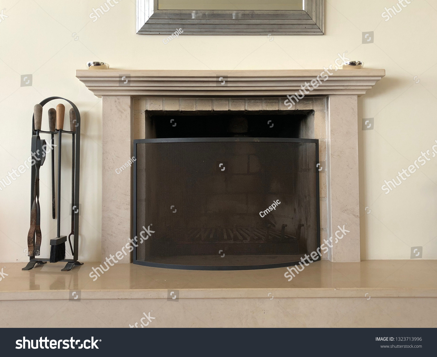 Marble Fireplace Black Fire Guard Stock Photo Edit Now 1323713996