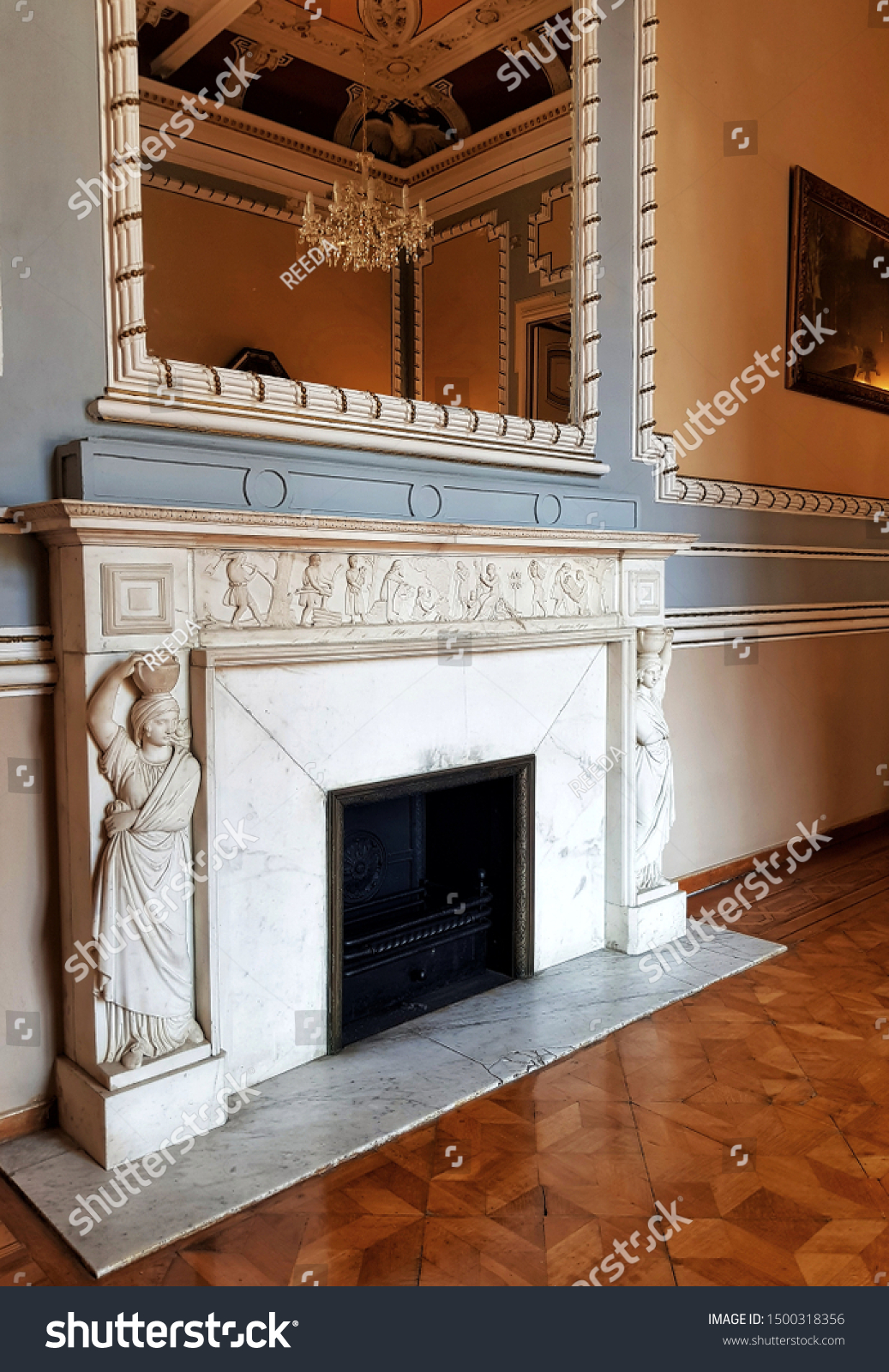 Marble Fireplace Decor Form Women Carrying Stock Photo Edit Now 1500318356