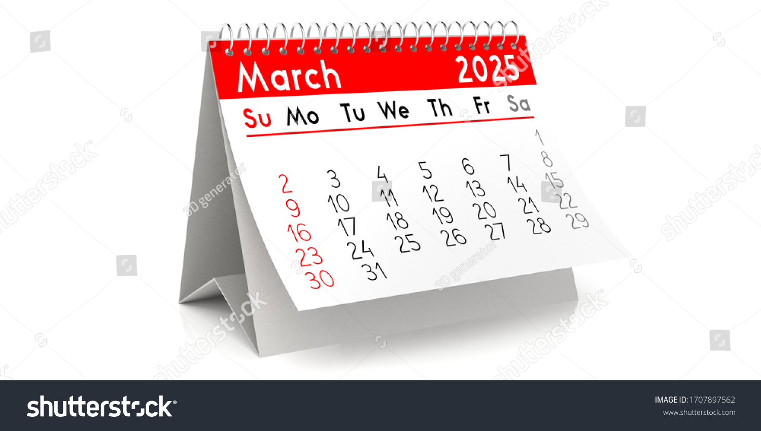 March 2025 Table Calendar 3d Illustration Stock Illustration 1707897562