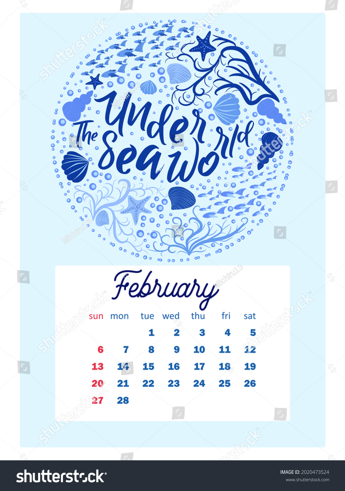 Shark Week Calendar 2022 Marine Life Calendar Design Template 2022 Stock Illustration 2020473524