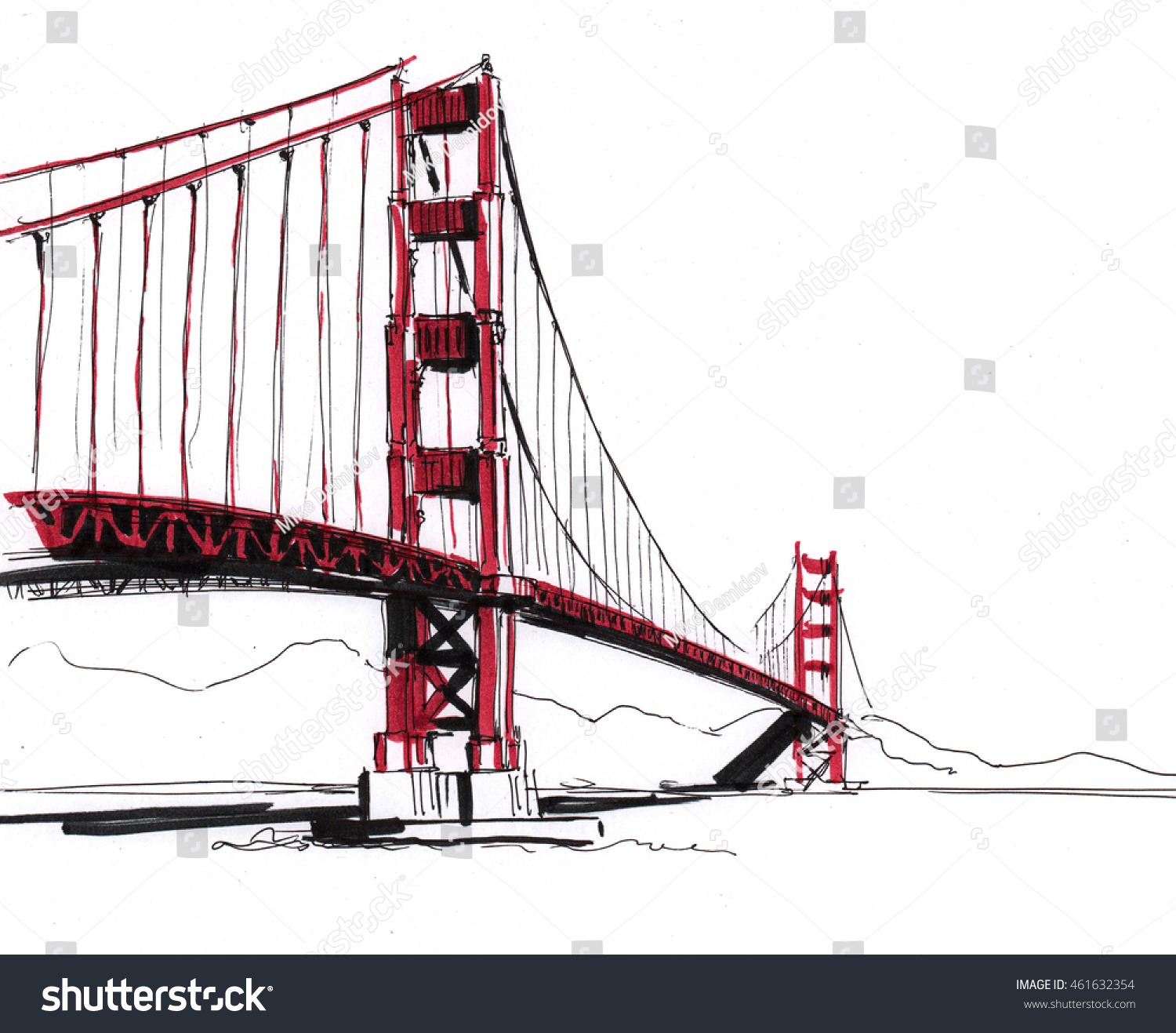 Marker Sketch San Francisco Bridge California Stock Illustration