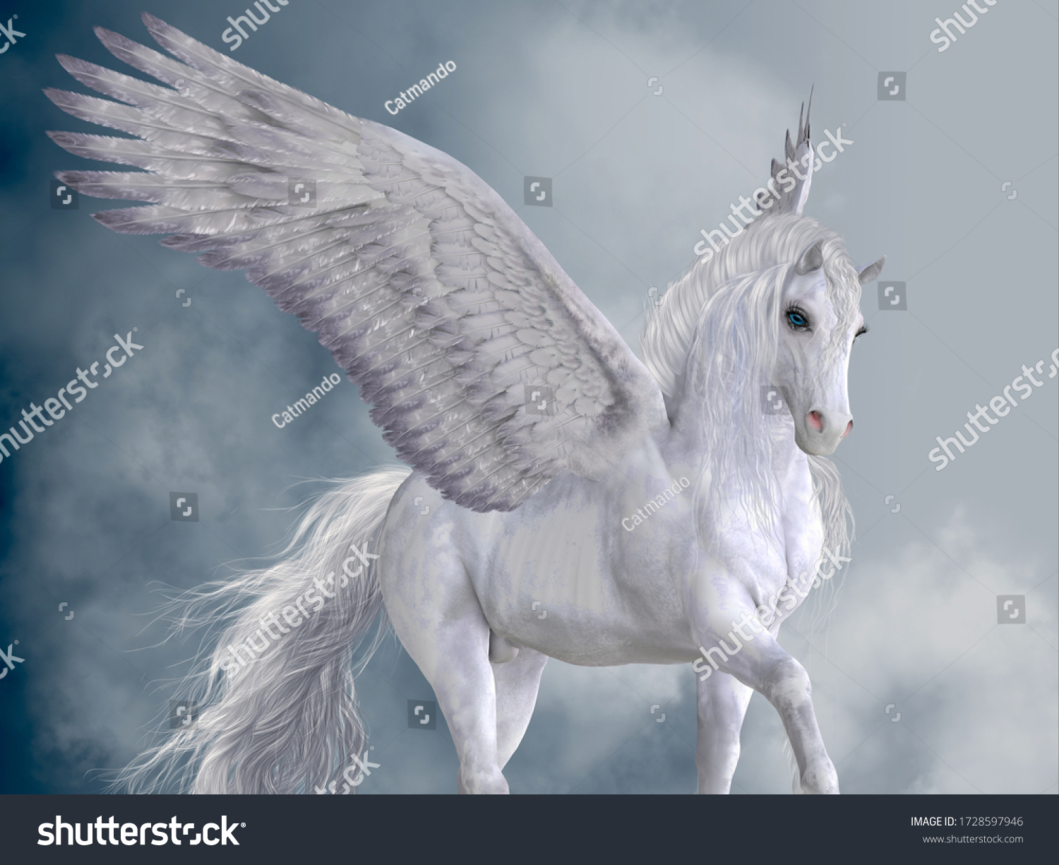素晴らしい白いペガサス3dイラスト ペガサスの馬はギリシャ神話の伝説上の翼を持つ魔法の動物だ のイラスト素材