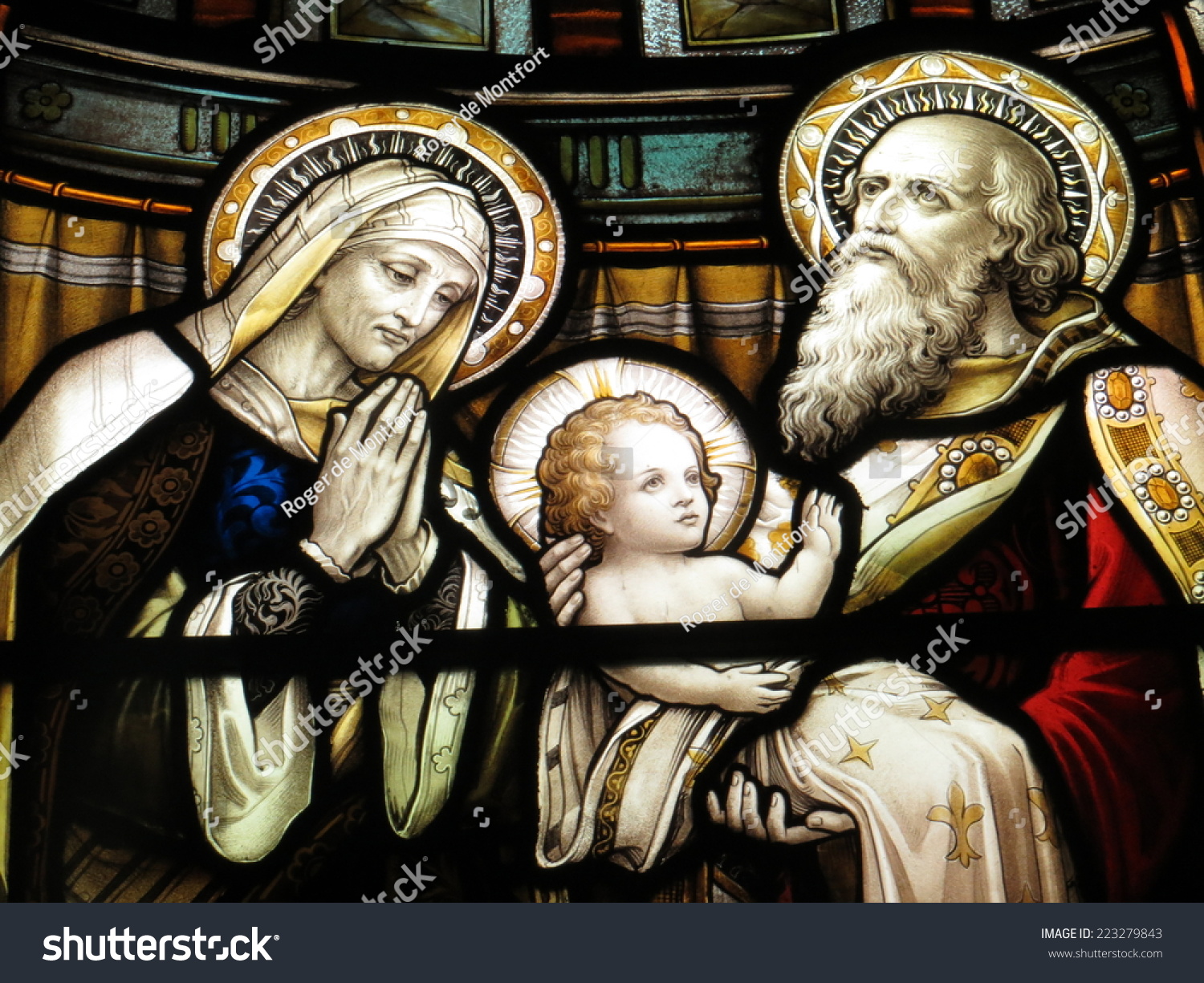 Mary, Joseph And The Christ Child In Stained Glass Stock Photo ...