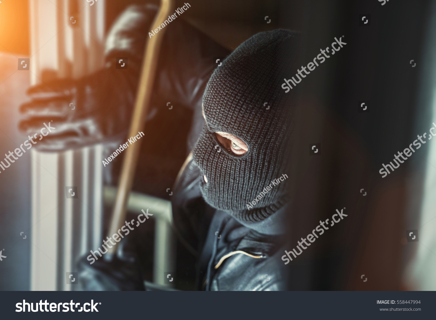 Masked Burglar Torch Crowbar Breaking Entering Stock Photo 558447994 ...