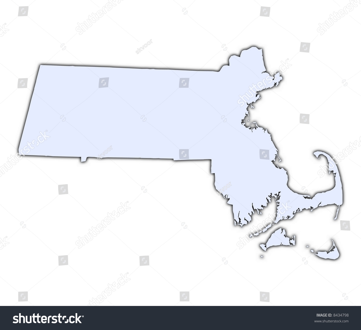 Massachusetts Usa Light Blue Map Shadow Stock Illustration 8434798