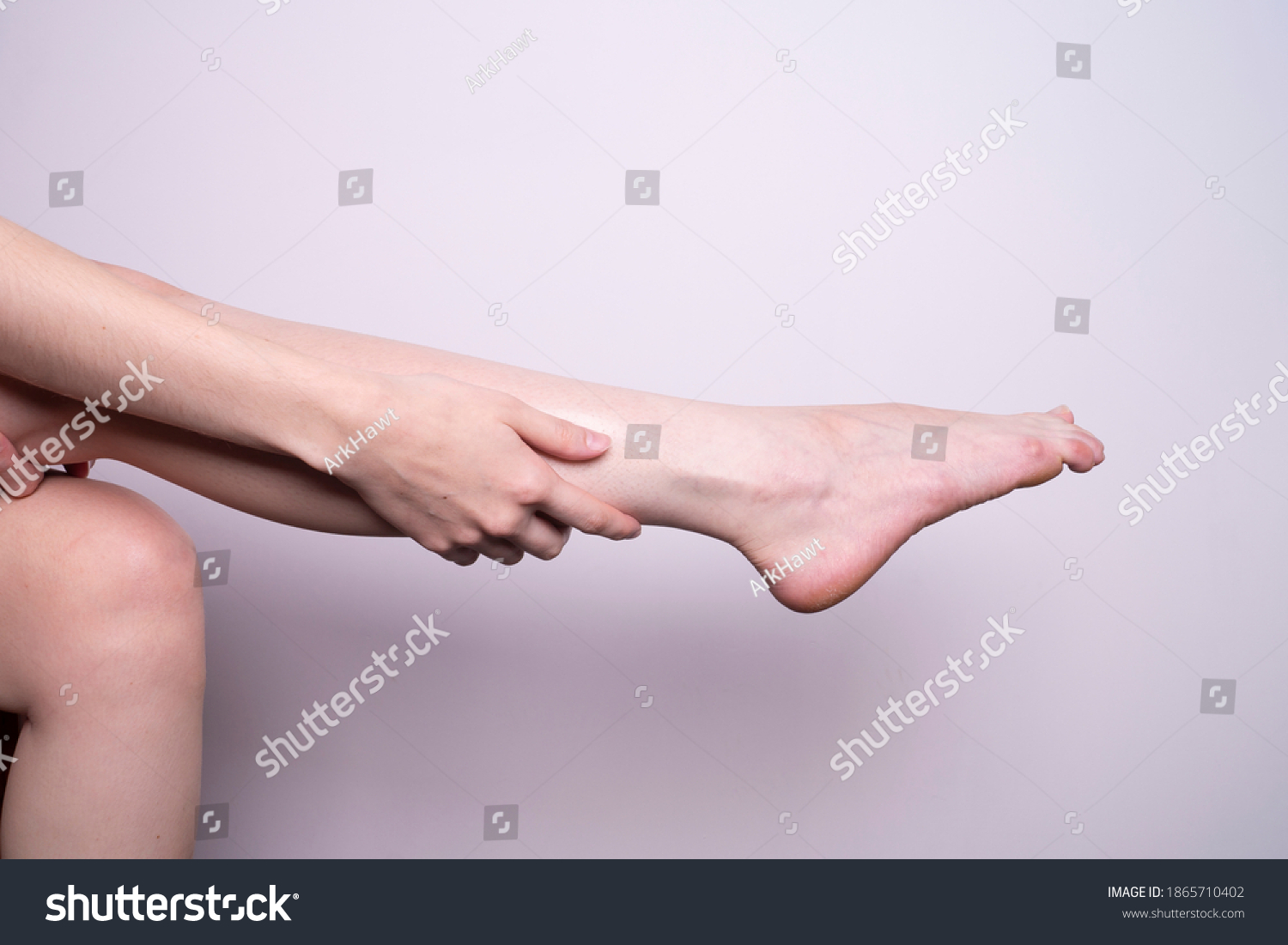 Massage Leg Muscles Hands Leg Pain Stock Photo 1865710402 