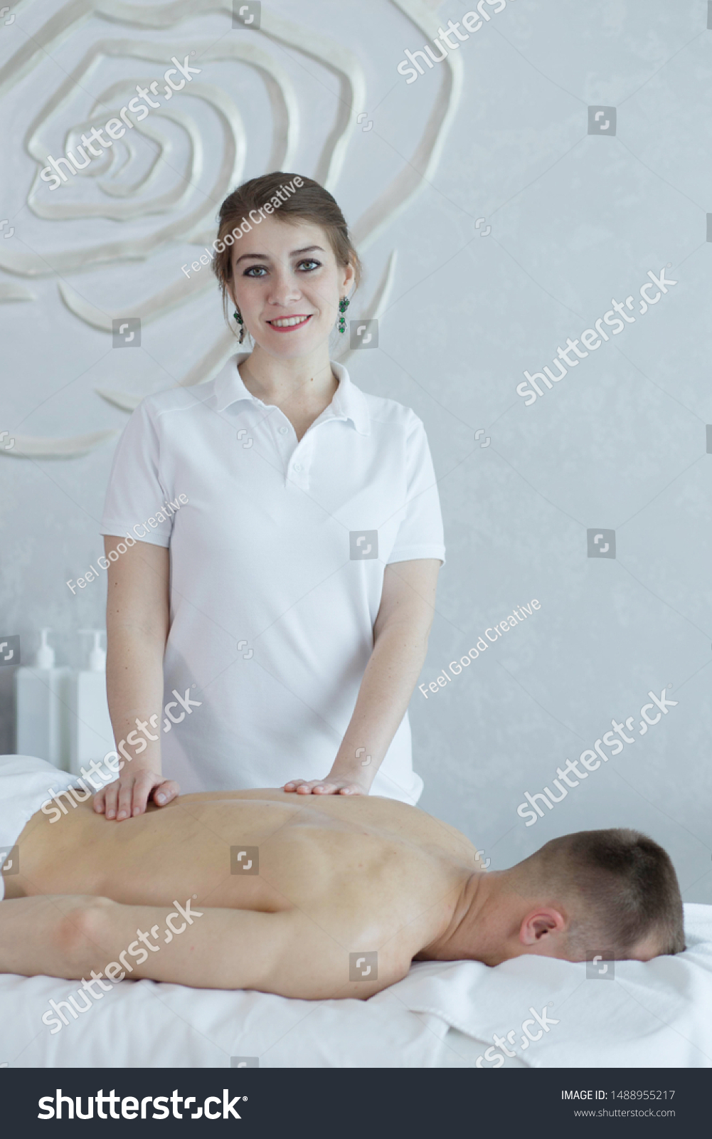 Massage Room Female Doctor Does Massage Stock Image