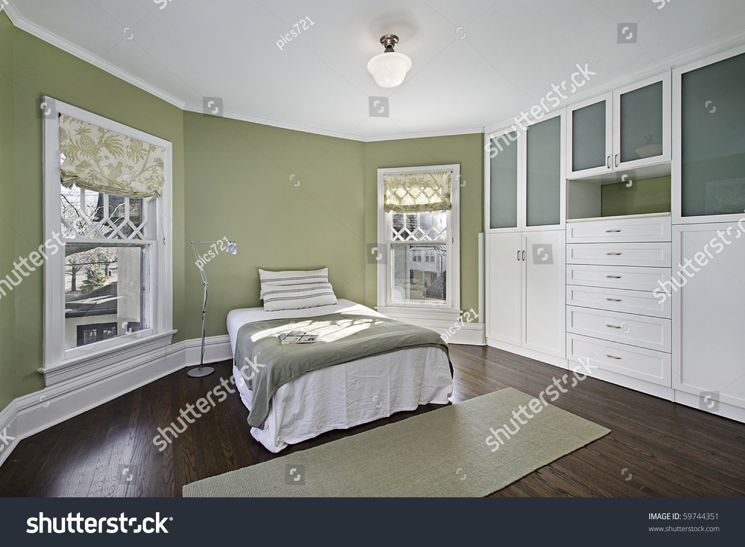 Master Bedroom Green Walls Dark Wood Stock Photo Edit Now