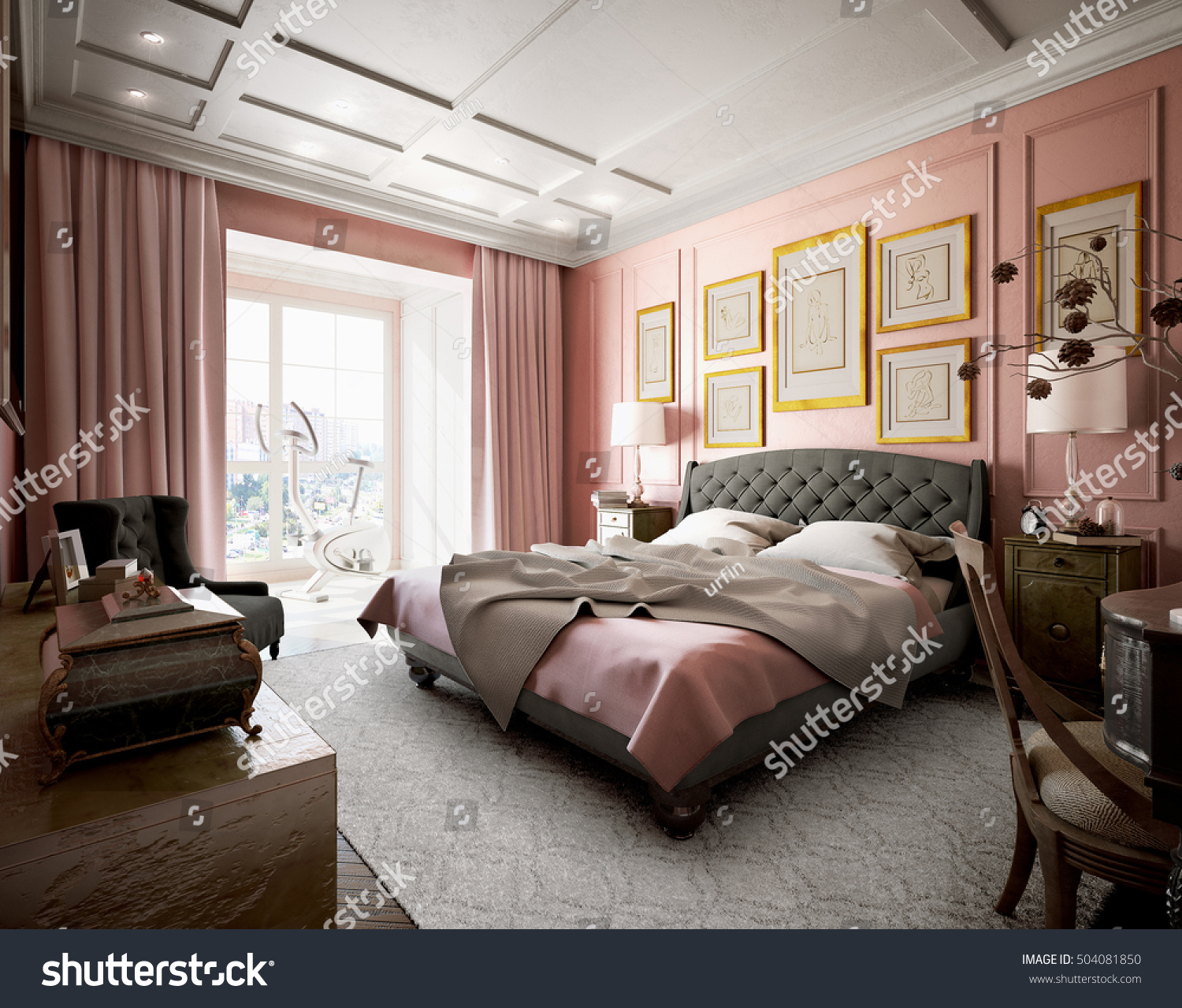 Master Bedroom Modern Design Pink Brown Stock Illustration 504081850