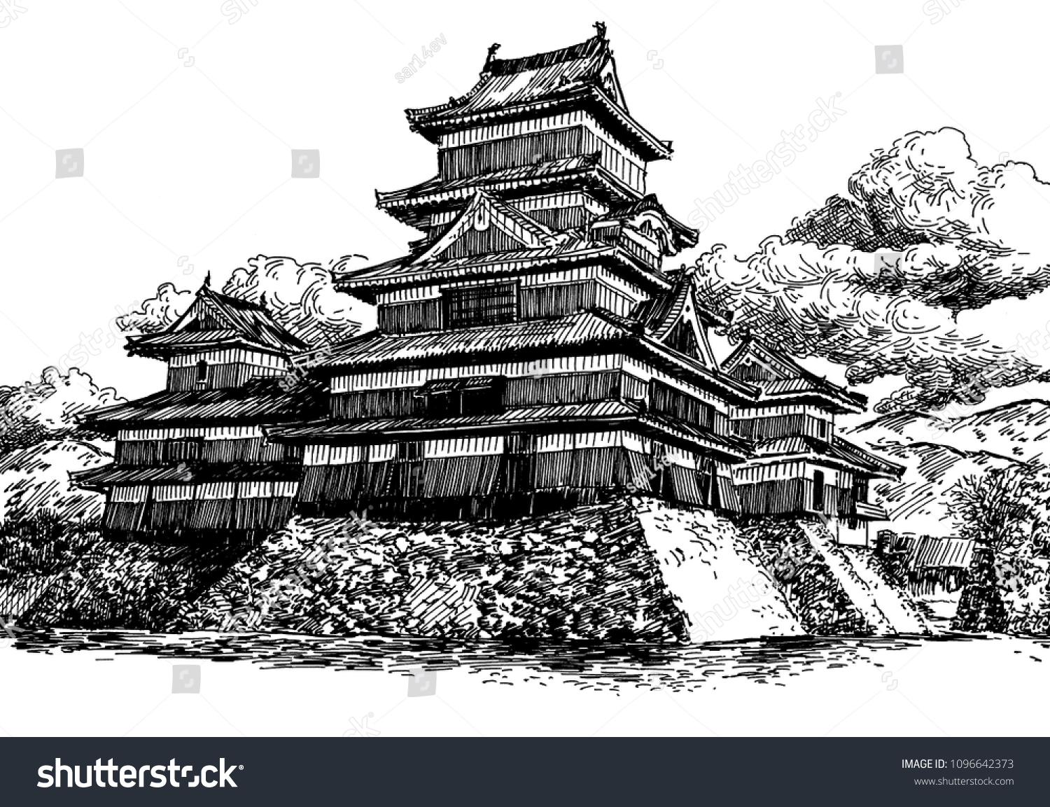 Matsumoto Castle Nagano Japan Stone Base: ภาพประกอบสต็อก 1096642373 ...