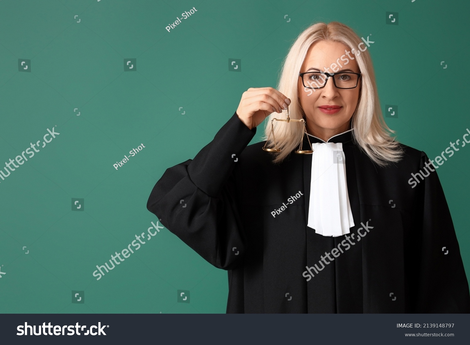 Mature Female Judge Robe Justice Scales Stock Photo 2139148797 ...