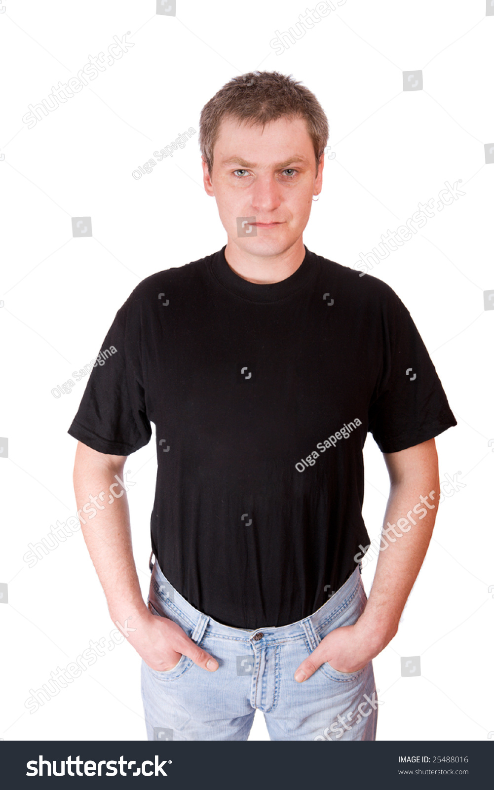 Mature Man Wearing Black T-Shirt Isolated On White Stock Photo 25488016 ...