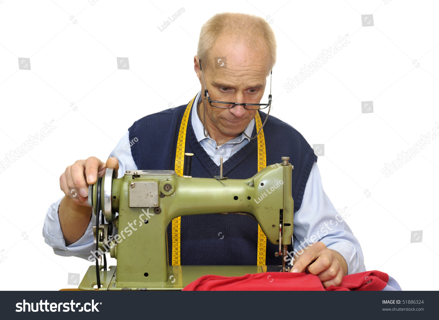 Mature Tailor Sewing Machine Isolated White Stock Photo 51886324 ...