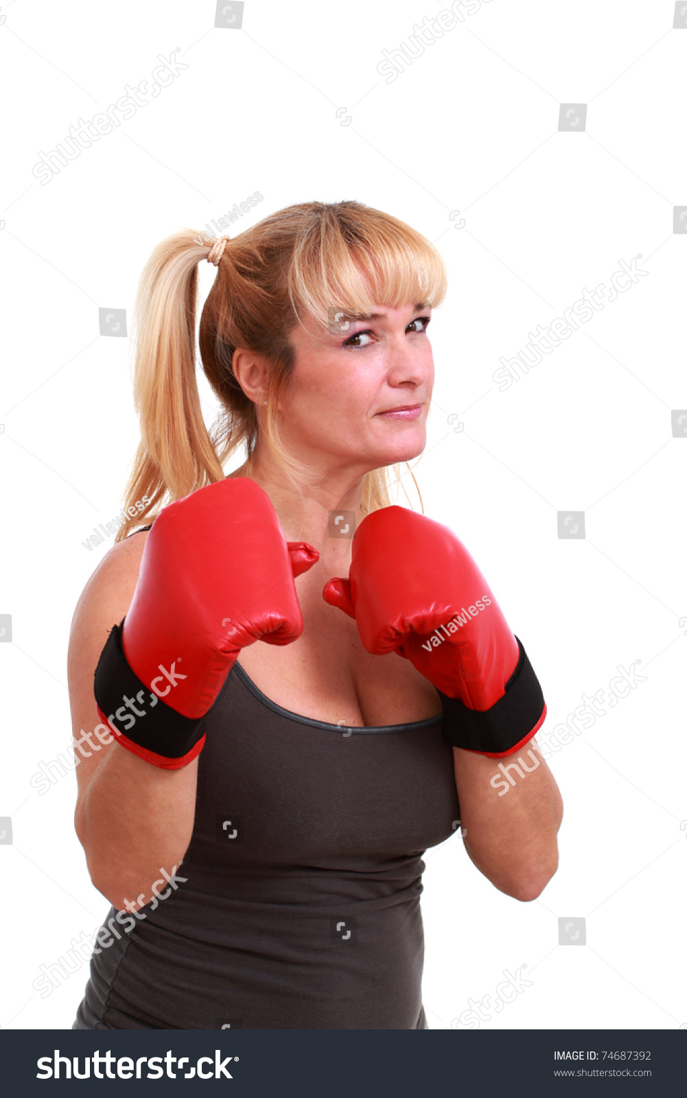 Mature Woman Boxing Gloves Stock Photo Edit Now 74687392