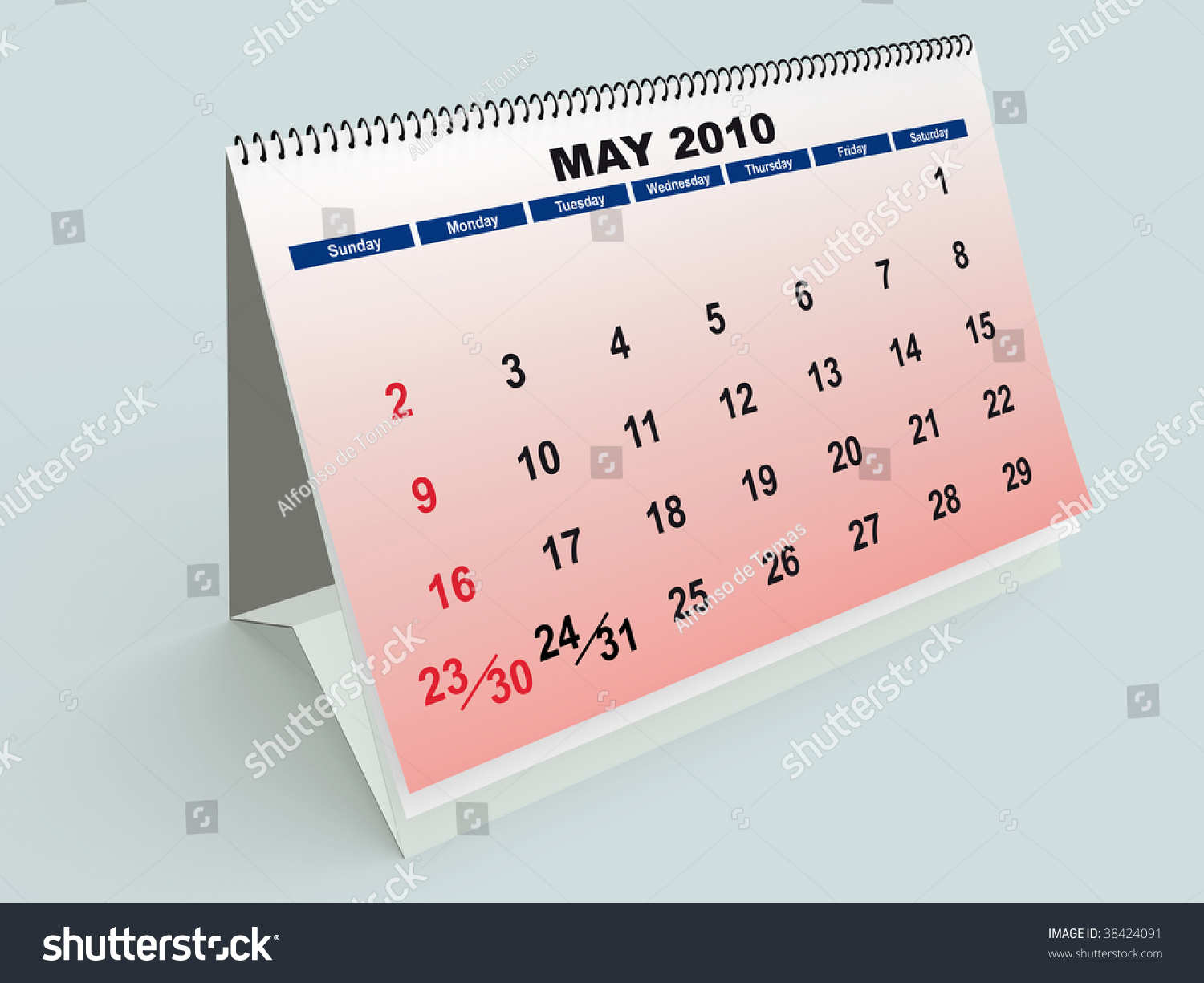 May 2010 Monthly Calendar English Stock Illustration 38424091