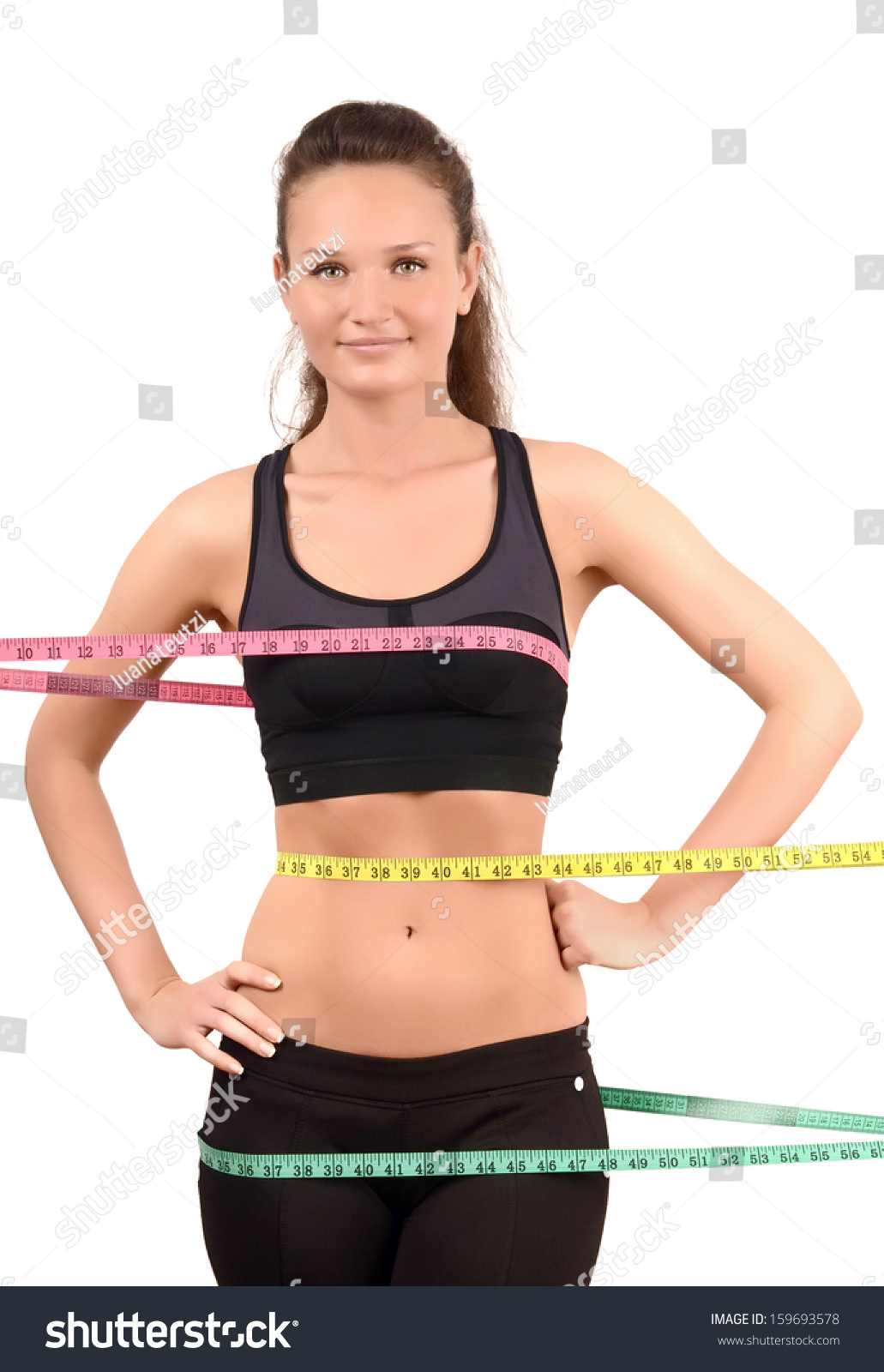 Measuring Bust Waist Hips Beautiful Happy Stock Photo Edit Now