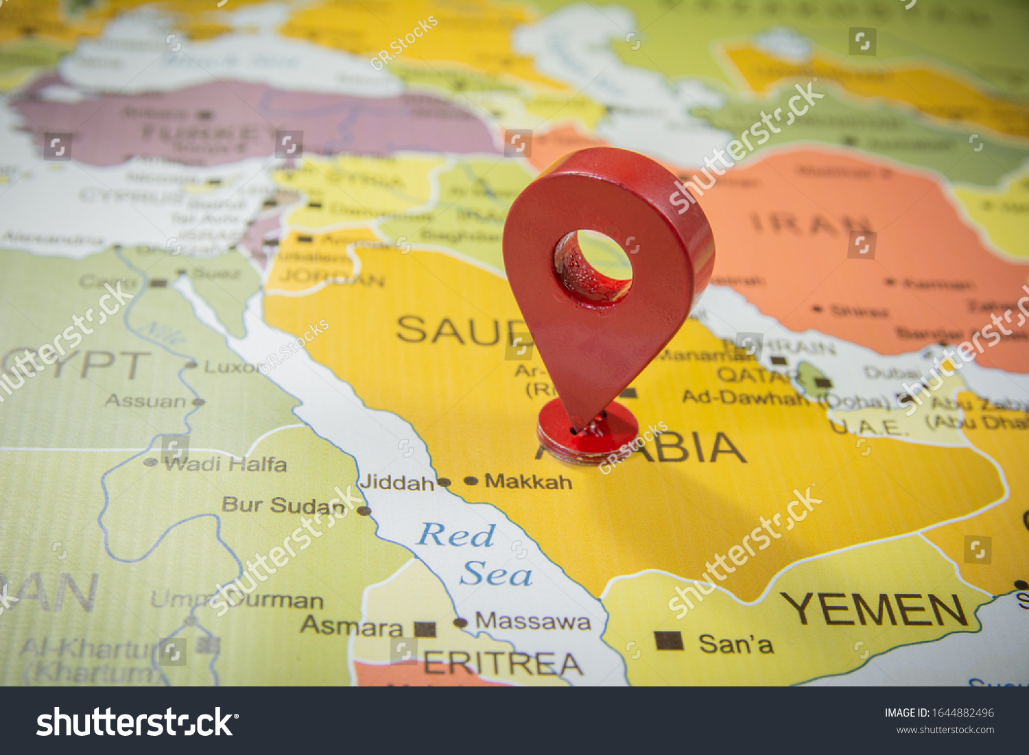 Mecca On A Map Mecca City Macca Makkah City Focus Stock Photo (Edit Now) 1644882496