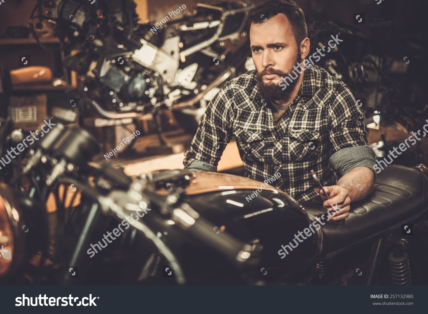 Mechanic Building Vintage Style Caferacer Motorcycle Stock Photo Shutterstock