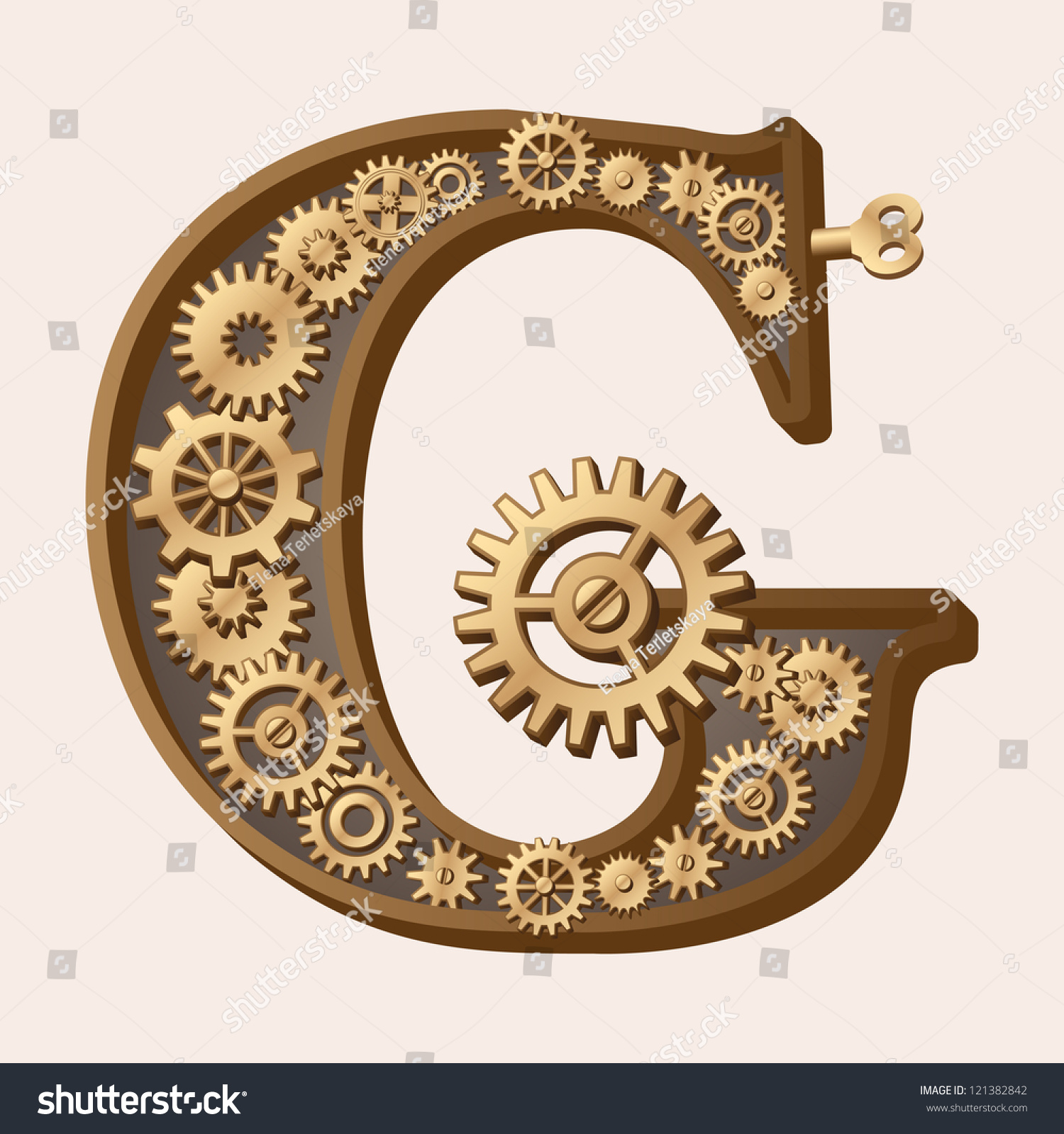 Mechanical Alphabet Made From Gears. Letter G. Raster Version. Vector ...