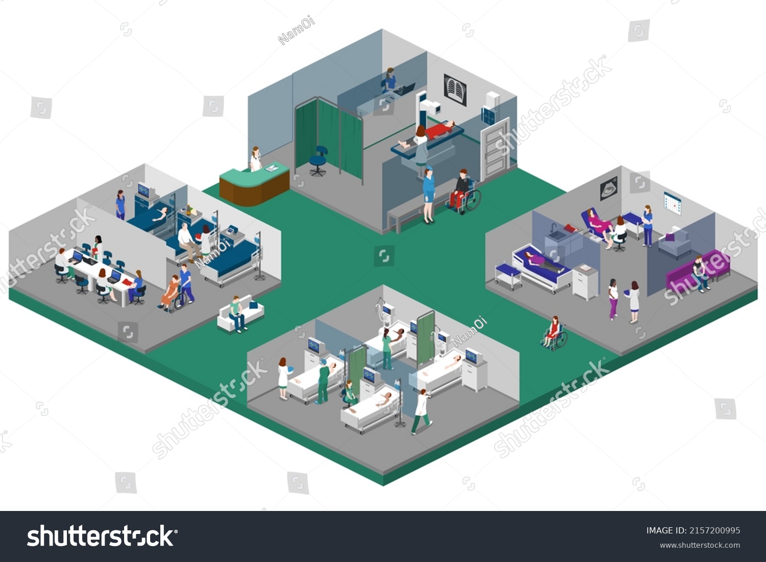 Medical Clinic Interior Isometric Concept Scenes Stock Illustration ...